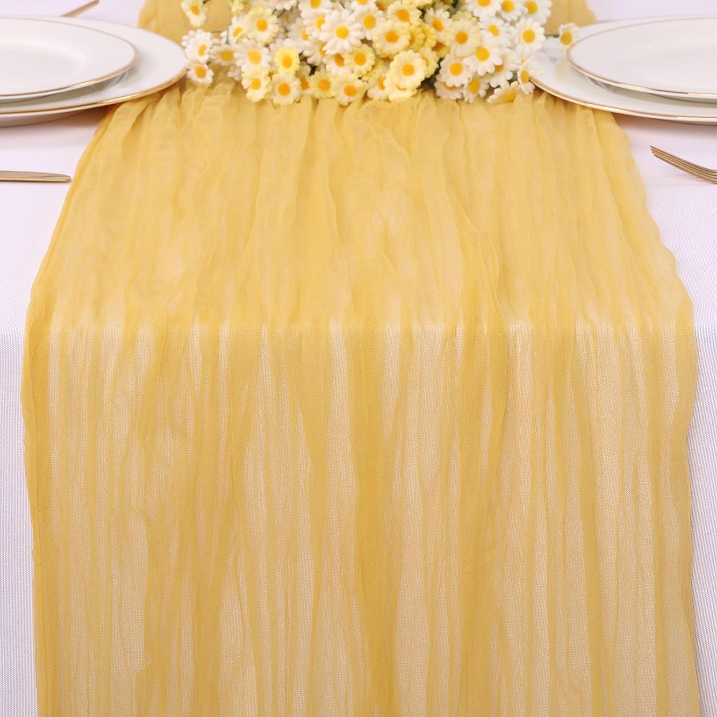 Yellow Gauze Table Runner 10ft Rustic Cheese Cloth Table Runner Boho Style Decoration for Romantic Date Wedding Party Baby Shower Photography Decoration