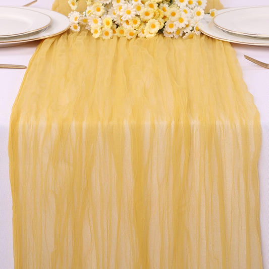 Yellow Gauze Table Runner 10ft Rustic Cheese Cloth Table Runner Boho Style Decoration for Romantic Date Wedding Party Baby Shower Photography Decoration