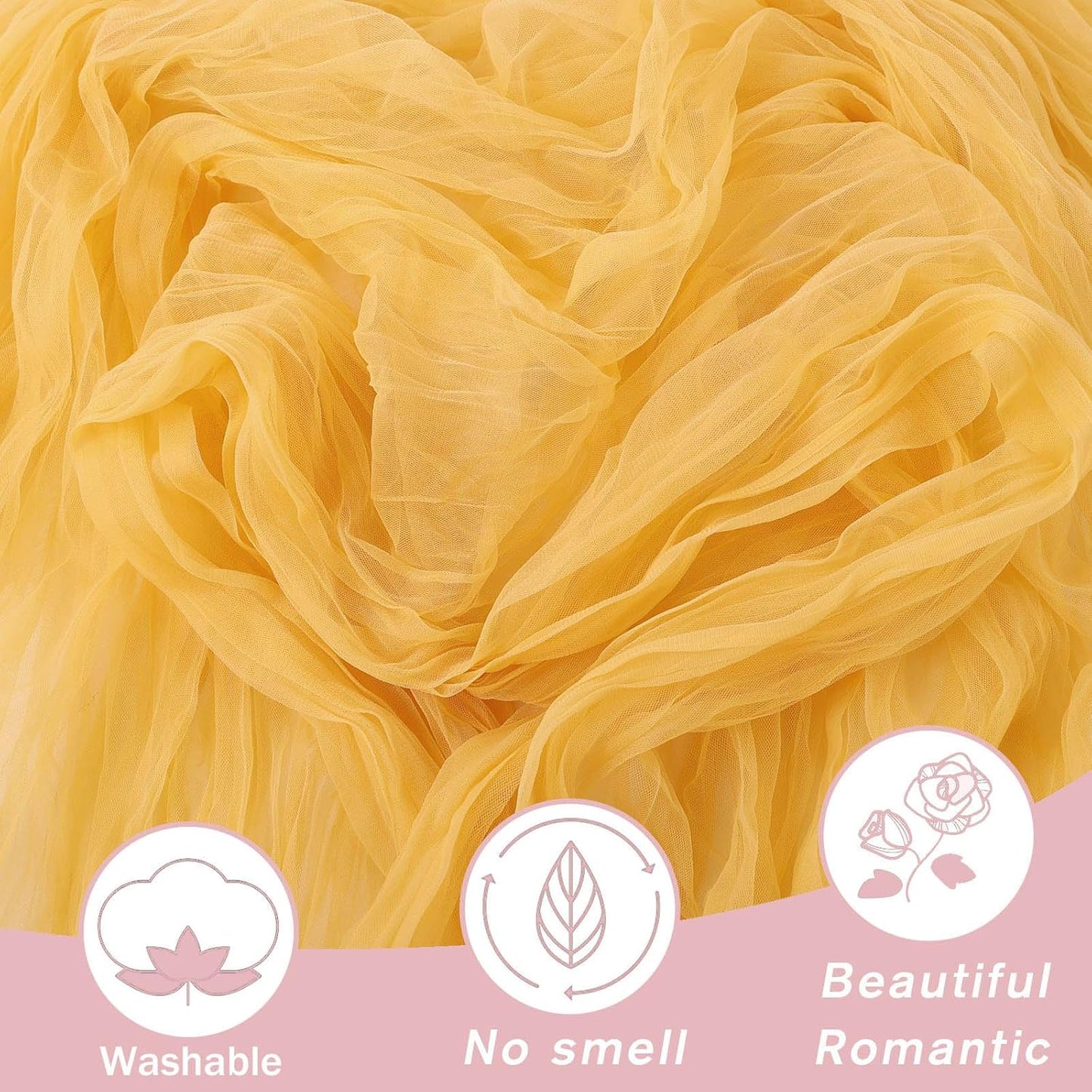 Yellow Gauze Table Runner 10ft Rustic Cheese Cloth Table Runner Boho Style Decoration for Romantic Date Wedding Party Baby Shower Photography Decoration