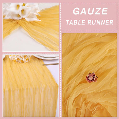 Yellow Gauze Table Runner 10ft Rustic Cheese Cloth Table Runner Boho Style Decoration for Romantic Date Wedding Party Baby Shower Photography Decoration