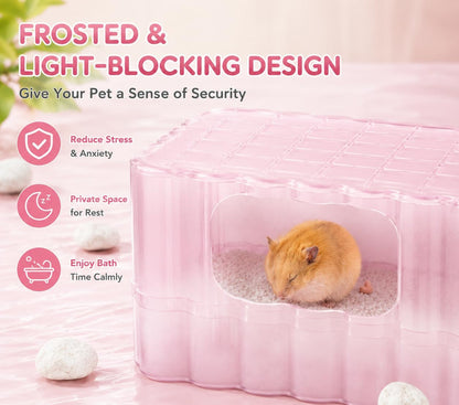 Hamster Sand Bath Container, Small Animal Dust Bath House with Scoop,Yellow | Enclosed Hamster Bathroom Digging Box & Toilet for Guinea Pig Gerbil Hedgehog Chinchilla Ferret