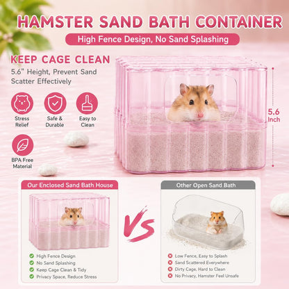 Hamster Sand Bath Container, Small Animal Dust Bath House with Scoop,Yellow | Enclosed Hamster Bathroom Digging Box & Toilet for Guinea Pig Gerbil Hedgehog Chinchilla Ferret