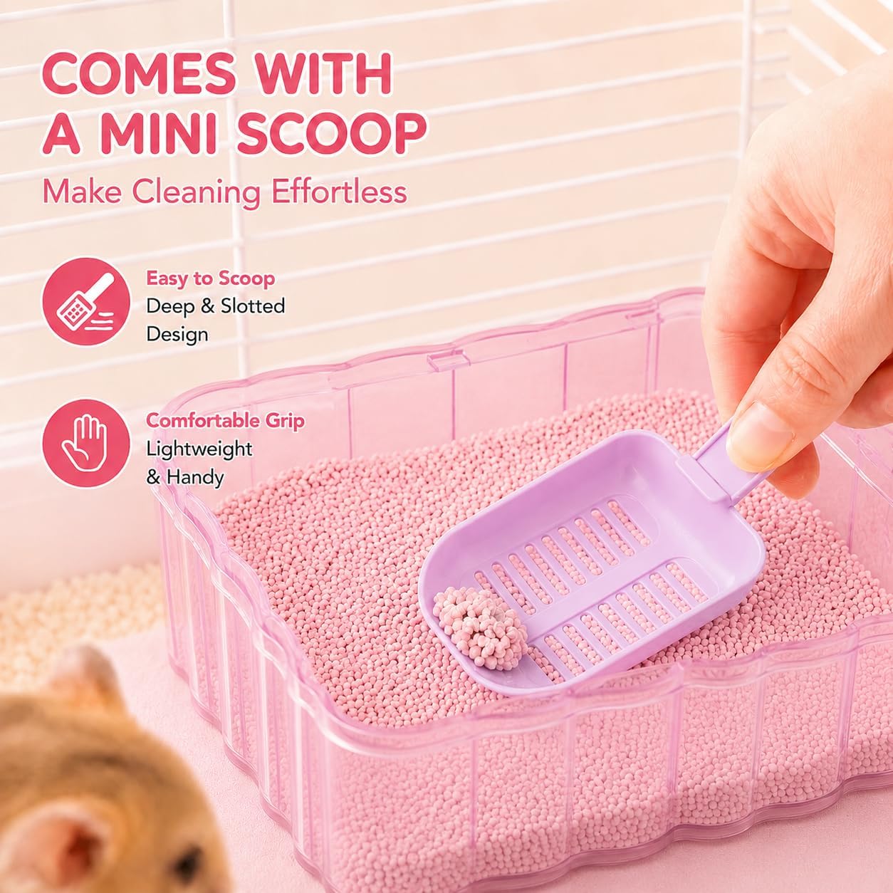 Hamster Sand Bath Container, Small Animal Dust Bath House with Scoop,Yellow | Enclosed Hamster Bathroom Digging Box & Toilet for Guinea Pig Gerbil Hedgehog Chinchilla Ferret