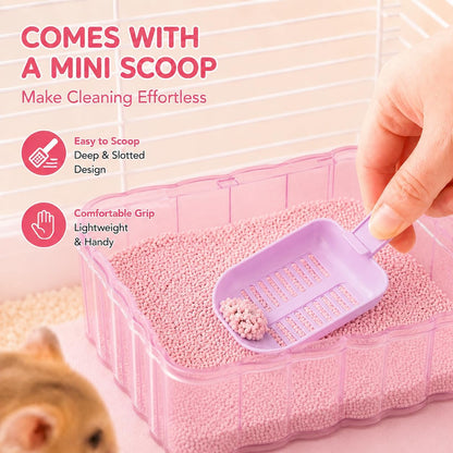 Hamster Sand Bath Container, Small Animal Dust Bath House with Scoop,Yellow | Enclosed Hamster Bathroom Digging Box & Toilet for Guinea Pig Gerbil Hedgehog Chinchilla Ferret