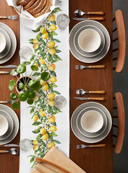 Dining Table Runner Dresser Scarf Linen Burlap Fabric,Summer Lemon Green Leaves Washable Table Runners 90 Inches Long for Farmhouse Home Kitchen Wedding Party Decor