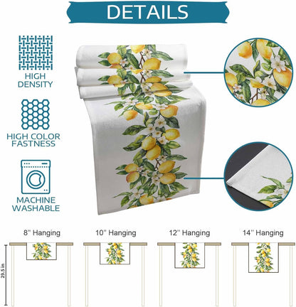 Dining Table Runner Dresser Scarf Linen Burlap Fabric,Summer Lemon Green Leaves Washable Table Runners 90 Inches Long for Farmhouse Home Kitchen Wedding Party Decor