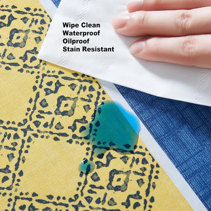 French Country Lemon Grove Vinyl Tablecloth with Flannel Backing, 52 x 70 Inch Rectangle, Blue and Yellow Citrus Lemon Print, Easy Care Wipe Clean Indoor Outdoor Table Cover
