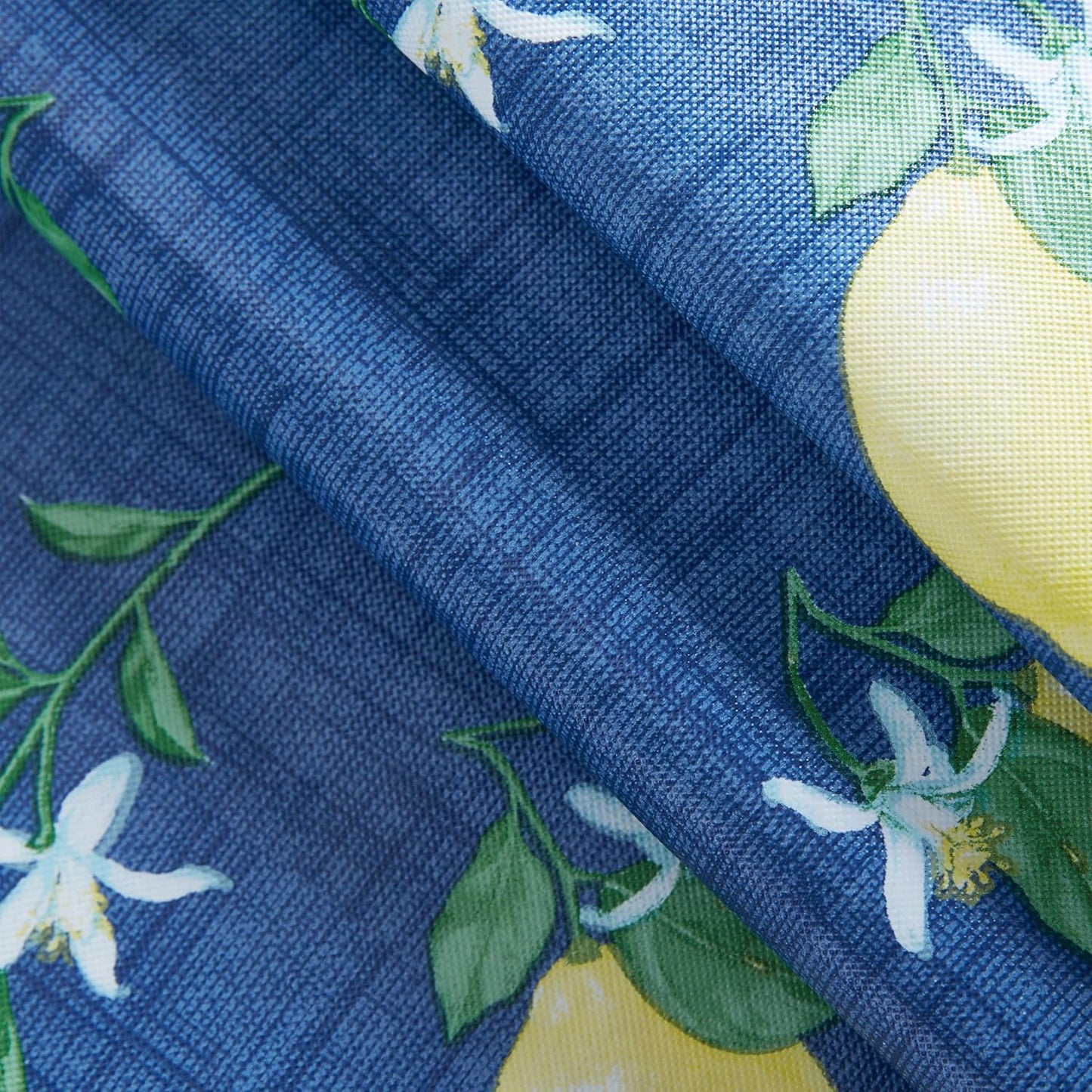 French Country Lemon Grove Vinyl Tablecloth with Flannel Backing, 52 x 70 Inch Rectangle, Blue and Yellow Citrus Lemon Print, Easy Care Wipe Clean Indoor Outdoor Table Cover