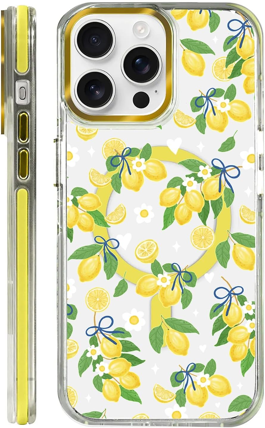 Clear Magnetic Case for iPhone 14 Pro Max, Slim Anti-Yellow Transparent Cover, Military Grade Protection, Phone Cases for iPhone 14 Pro Max, Summer Lemon Bow