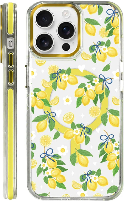 Clear Magnetic Case for iPhone 14 Pro Max, Slim Anti-Yellow Transparent Cover, Military Grade Protection, Phone Cases for iPhone 14 Pro Max, Summer Lemon Bow