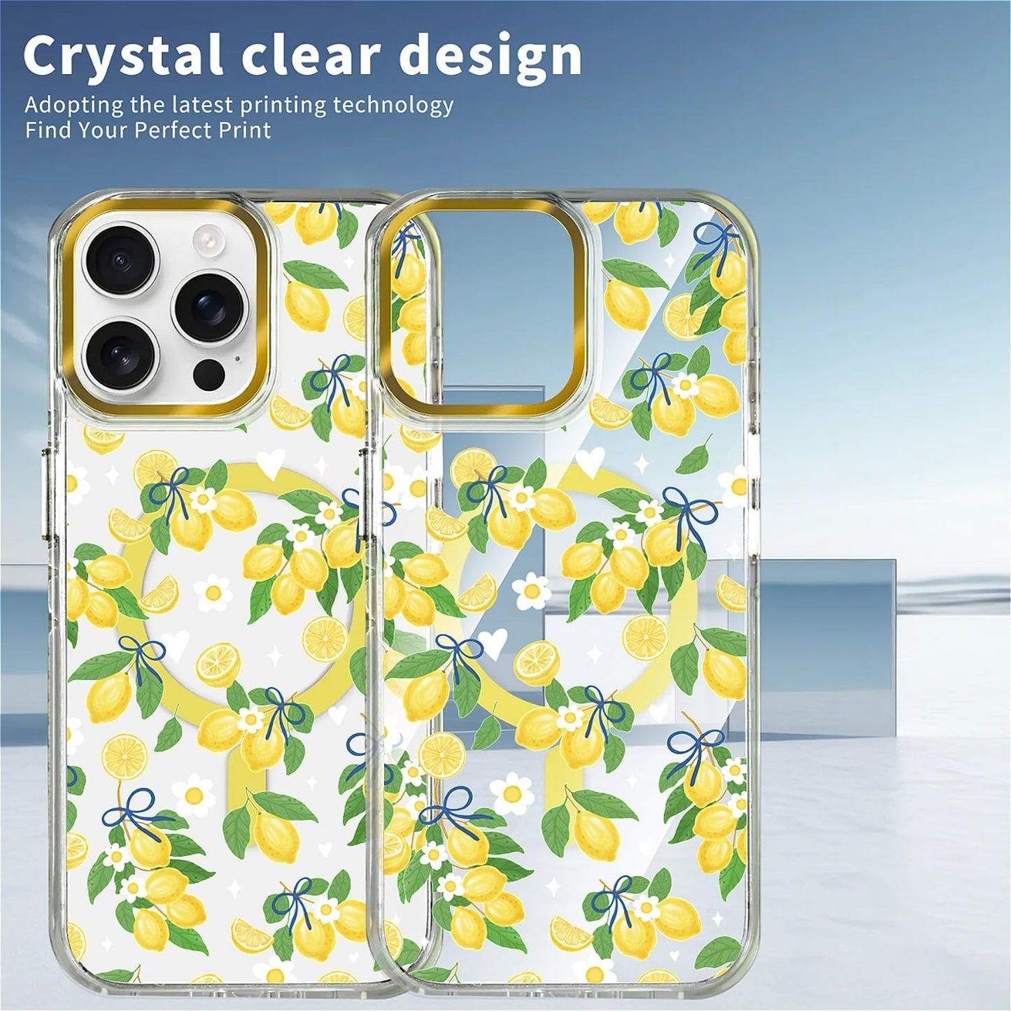 Clear Magnetic Case for iPhone 14 Pro Max, Slim Anti-Yellow Transparent Cover, Military Grade Protection, Phone Cases for iPhone 14 Pro Max, Summer Lemon Bow