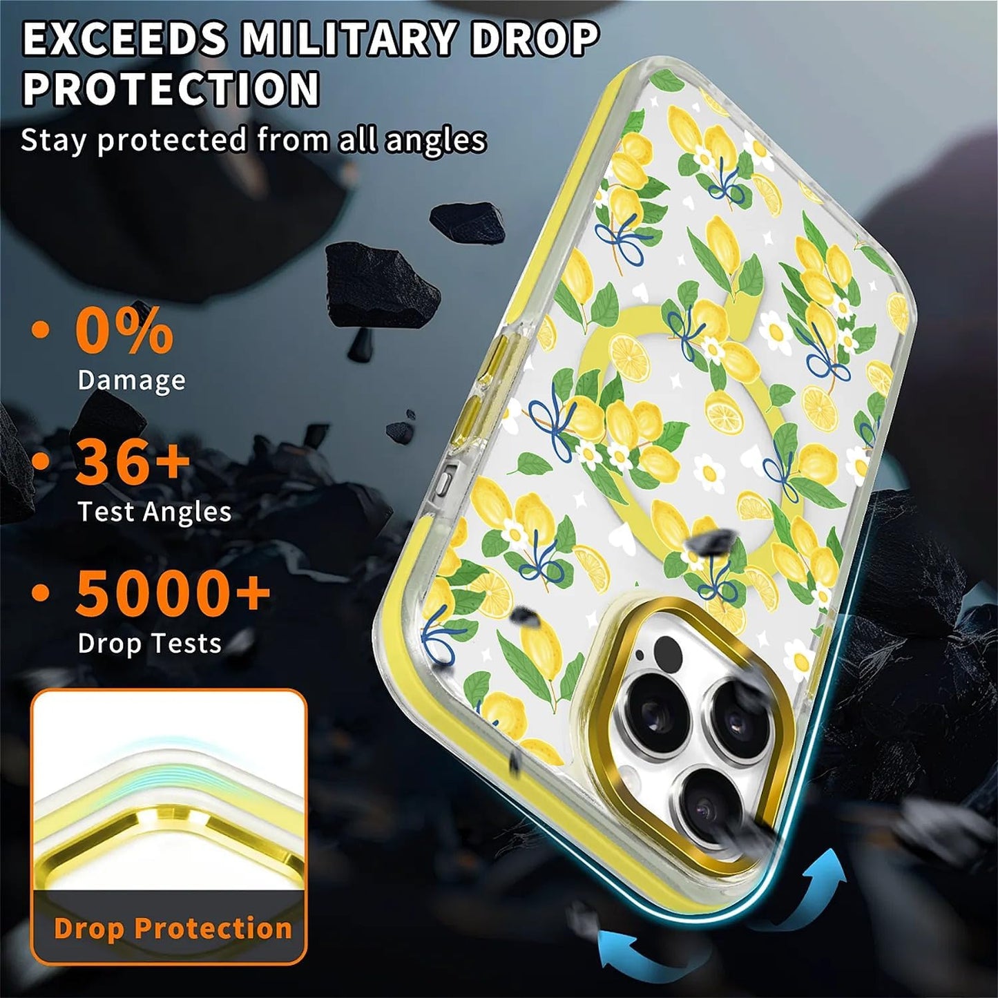 Clear Magnetic Case for iPhone 14 Pro Max, Slim Anti-Yellow Transparent Cover, Military Grade Protection, Phone Cases for iPhone 14 Pro Max, Summer Lemon Bow