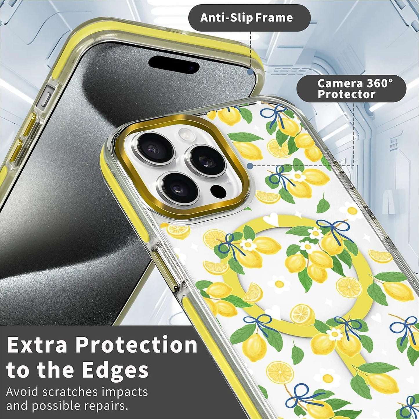 Clear Magnetic Case for iPhone 14 Pro Max, Slim Anti-Yellow Transparent Cover, Military Grade Protection, Phone Cases for iPhone 14 Pro Max, Summer Lemon Bow