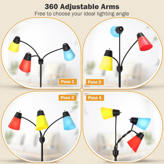 LED Floor Lamp, Medusa 3 Head Modern Adjustable Tall Standing Light for Living/Kids Room, Bedroom, Office, Dorm