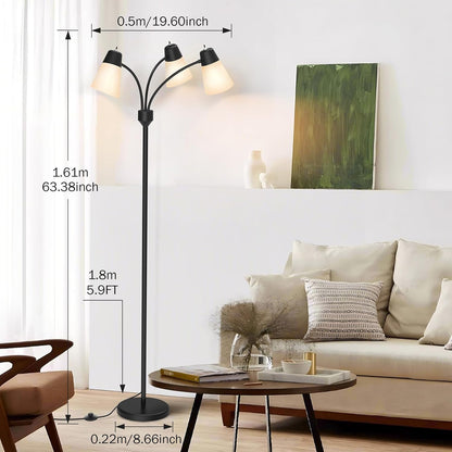 LED Floor Lamp, Medusa 3 Head Modern Adjustable Tall Standing Light for Living/Kids Room, Bedroom, Office, Dorm