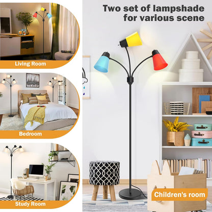 LED Floor Lamp, Medusa 3 Head Modern Adjustable Tall Standing Light for Living/Kids Room, Bedroom, Office, Dorm