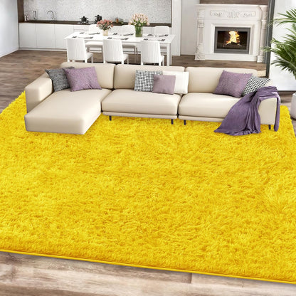 Yellow Shag Area Rug for Bedroom, 4x6 Fluffy Shaggy Rugs for Living Room Nursery, Ultra Soft Comfy, Modern Fuzzy Plush Carpet for Kids Boys Girls Teen Dorm Indoor Home Decor, Upgrade Non-Slip