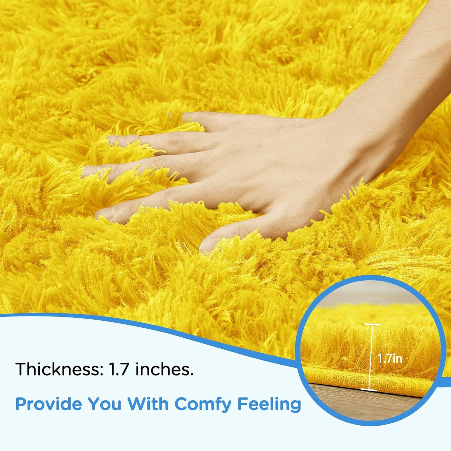 Yellow Shag Area Rug for Bedroom, 4x6 Fluffy Shaggy Rugs for Living Room Nursery, Ultra Soft Comfy, Modern Fuzzy Plush Carpet for Kids Boys Girls Teen Dorm Indoor Home Decor, Upgrade Non-Slip