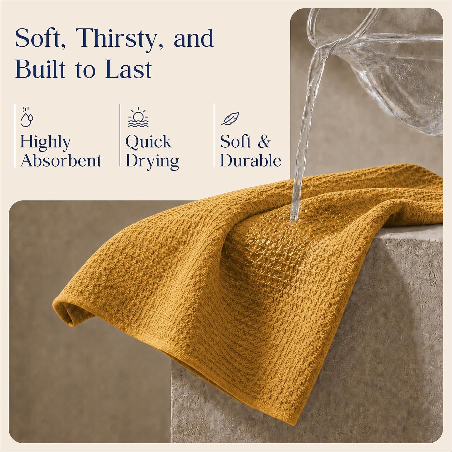 Cotton Assorted Yellow Kitchen Towels with Loop, Set of 5, 16"x26"