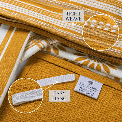 Cotton Assorted Yellow Kitchen Towels with Loop, Set of 5, 16"x26"