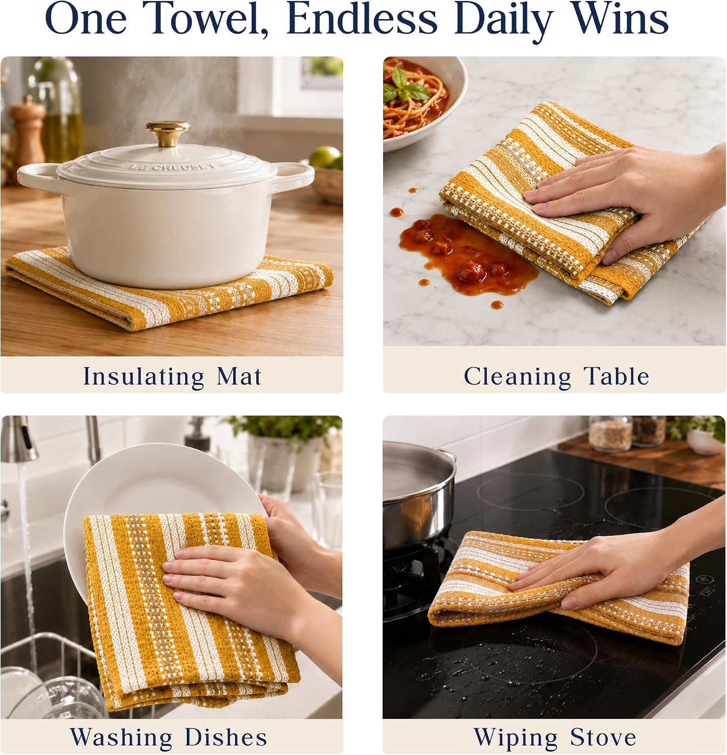 Cotton Assorted Yellow Kitchen Towels with Loop, Set of 5, 16"x26"