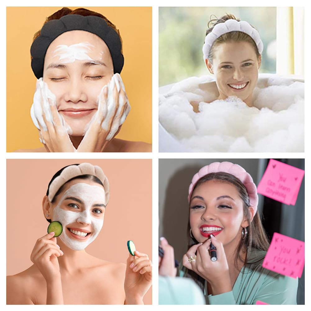 Spa Headbands for Washing Face or Makeup, Sponge Bubble Skincare Headbands, Puffy Terry Cloth Hairband for Women, Skin Care Makeup Headwear Hair Accessories for Girls (Yellow)