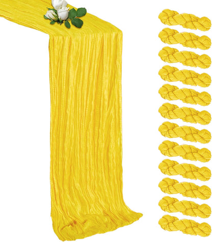 12 Pack Lemon Yellow Table Runner 17 x 108 Inch Cheesecloth | Boho Gauze, Rustic Sheer Fabric, Banquet Picnic, Baby Shower Party Wedding, Holiday Décor
