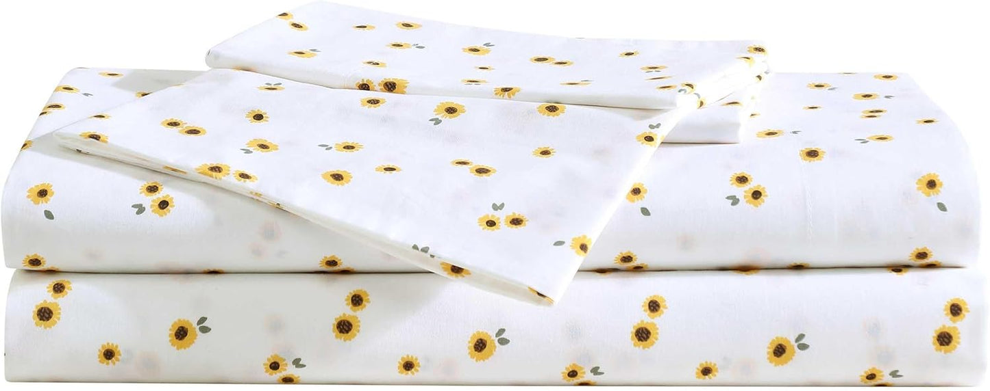 Twin Sheet Set with Fitted Sheet & Pillowcase, 100% Cotton Percale Bedding, Crisp & Cool, Dorm Room Essentials, Sunflower Yellow