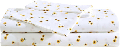 Twin Sheet Set with Fitted Sheet & Pillowcase, 100% Cotton Percale Bedding, Crisp & Cool, Dorm Room Essentials, Sunflower Yellow