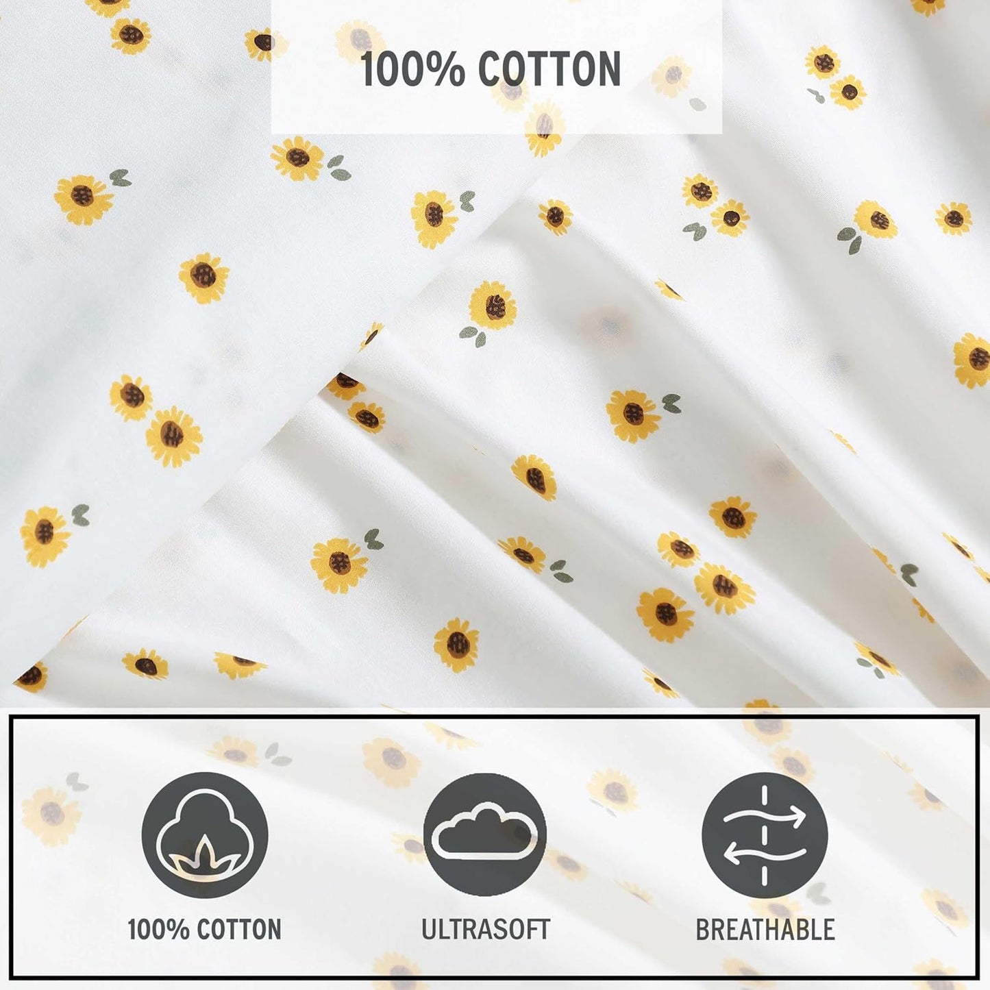 Twin Sheet Set with Fitted Sheet & Pillowcase, 100% Cotton Percale Bedding, Crisp & Cool, Dorm Room Essentials, Sunflower Yellow