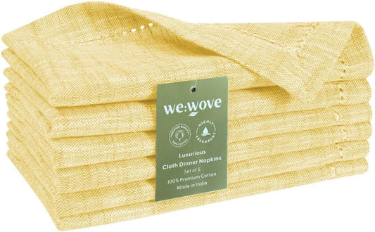 100% Cotton Dinner Napkins Set of 6 - Soft Durable Washable Reusable - Ideal for Farmhouse Parties Wedding Christmas Easter - Perfect Everyday Use Slub Textured Cloth Napkins 18x18 inch Yellow