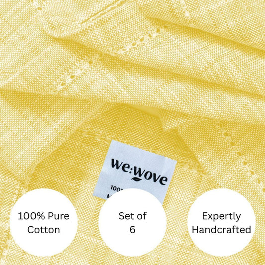 100% Cotton Dinner Napkins Set of 6 - Soft Durable Washable Reusable - Ideal for Farmhouse Parties Wedding Christmas Easter - Perfect Everyday Use Slub Textured Cloth Napkins 18x18 inch Yellow