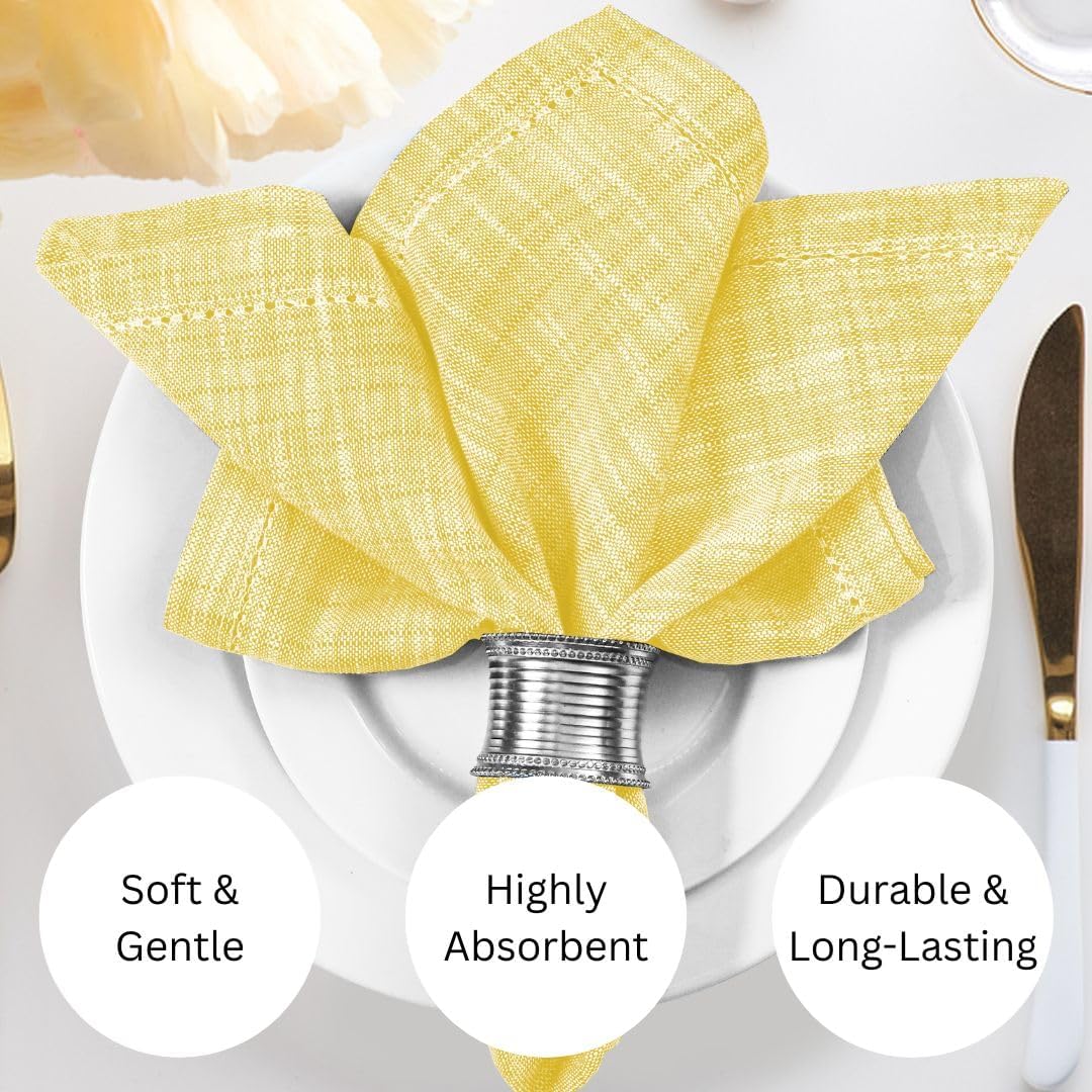 100% Cotton Dinner Napkins Set of 6 - Soft Durable Washable Reusable - Ideal for Farmhouse Parties Wedding Christmas Easter - Perfect Everyday Use Slub Textured Cloth Napkins 18x18 inch Yellow