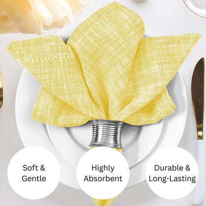 100% Cotton Dinner Napkins Set of 6 - Soft Durable Washable Reusable - Ideal for Farmhouse Parties Wedding Christmas Easter - Perfect Everyday Use Slub Textured Cloth Napkins 18x18 inch Yellow
