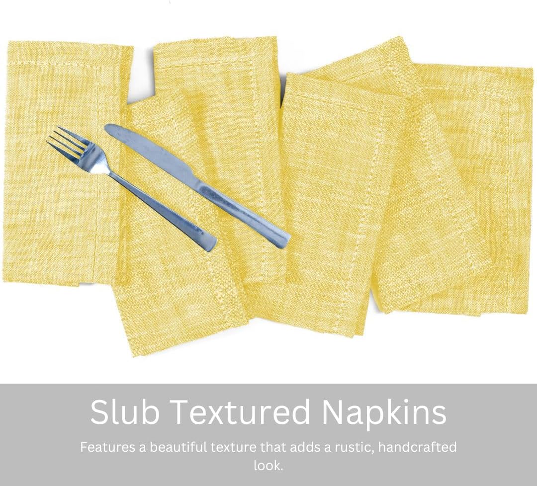 100% Cotton Dinner Napkins Set of 6 - Soft Durable Washable Reusable - Ideal for Farmhouse Parties Wedding Christmas Easter - Perfect Everyday Use Slub Textured Cloth Napkins 18x18 inch Yellow