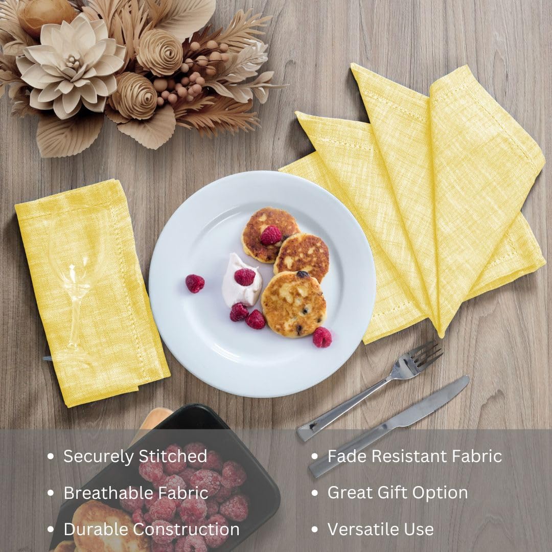 100% Cotton Dinner Napkins Set of 6 - Soft Durable Washable Reusable - Ideal for Farmhouse Parties Wedding Christmas Easter - Perfect Everyday Use Slub Textured Cloth Napkins 18x18 inch Yellow