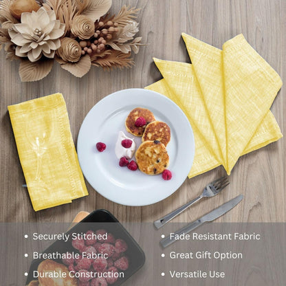 100% Cotton Dinner Napkins Set of 6 - Soft Durable Washable Reusable - Ideal for Farmhouse Parties Wedding Christmas Easter - Perfect Everyday Use Slub Textured Cloth Napkins 18x18 inch Yellow