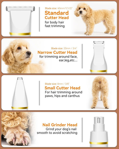 Dog Grooming Kit with Paw Trimmer, All-in-One Low Noise Electric Rechargeable Small Quiet Pet Clippers Foot Dog Hair Shaver with Stainless Steel Scissors and Comb for Dogs at Home
