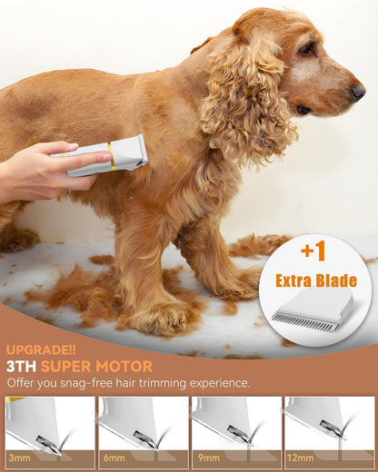 Dog Grooming Kit with Paw Trimmer, All-in-One Low Noise Electric Rechargeable Small Quiet Pet Clippers Foot Dog Hair Shaver with Stainless Steel Scissors and Comb for Dogs at Home