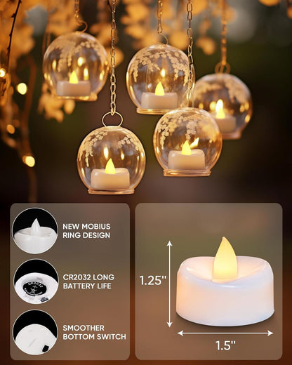 LED Candles, 50Pack Tea Lights Candle Battery Operated Bulk, Flameless Tealight Candle, Realistic Tea Lights for Christmas Halloween Wedding Diwali Decor, 1.5'' D X 1.25'' H, Warm Yellow