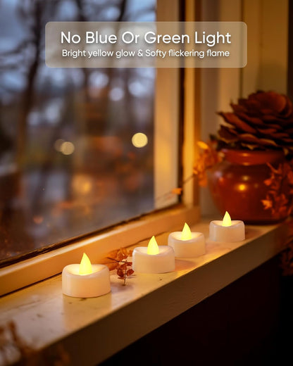 LED Candles, 50Pack Tea Lights Candle Battery Operated Bulk, Flameless Tealight Candle, Realistic Tea Lights for Christmas Halloween Wedding Diwali Decor, 1.5'' D X 1.25'' H, Warm Yellow