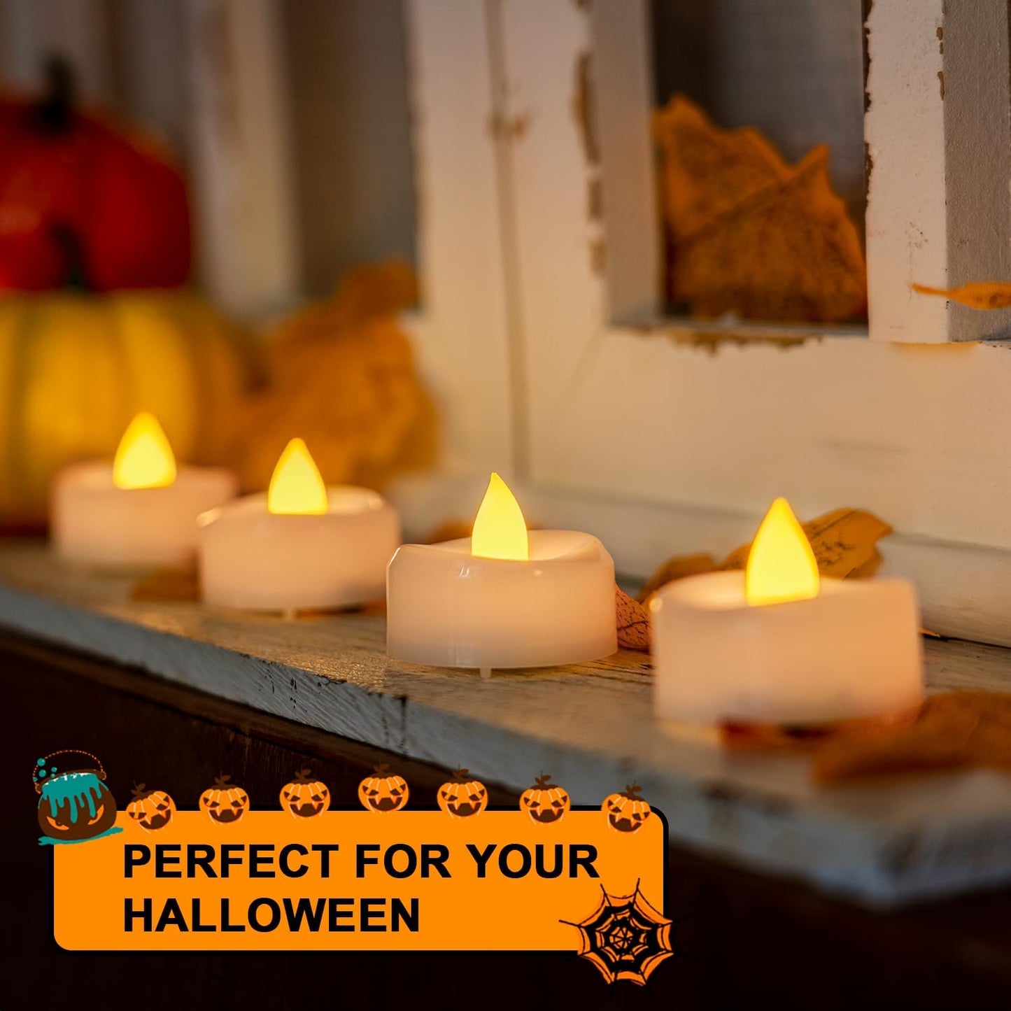 LED Candles, 50Pack Tea Lights Candle Battery Operated Bulk, Flameless Tealight Candle, Realistic Tea Lights for Christmas Halloween Wedding Diwali Decor, 1.5'' D X 1.25'' H, Warm Yellow