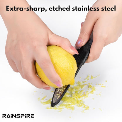 Lemon Zester Tool with Channel Knife, Stainless Steel Citrus Zester Tool, Lemon Peeler, Zesters for Kitchen, Ultra Sharp 2-in-1 Tool Easily Creates Citrus Zest (Black)