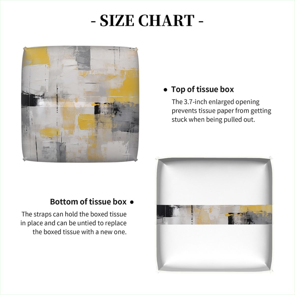 Tissue Box Covers Square, Art Painting Yellow Gray Black Decorative Tissue Box Holders Waterproof Leather Facial Paper Organizer for Bathroom Home Car Nightstand