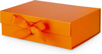 Gift Box with Lid for Presents 10.5x7.5x3.1 Inches with Ribbon and Magnetic Closure(1-Pack) (Orange)