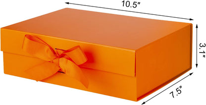Gift Box with Lid for Presents 10.5x7.5x3.1 Inches with Ribbon and Magnetic Closure(1-Pack) (Orange)