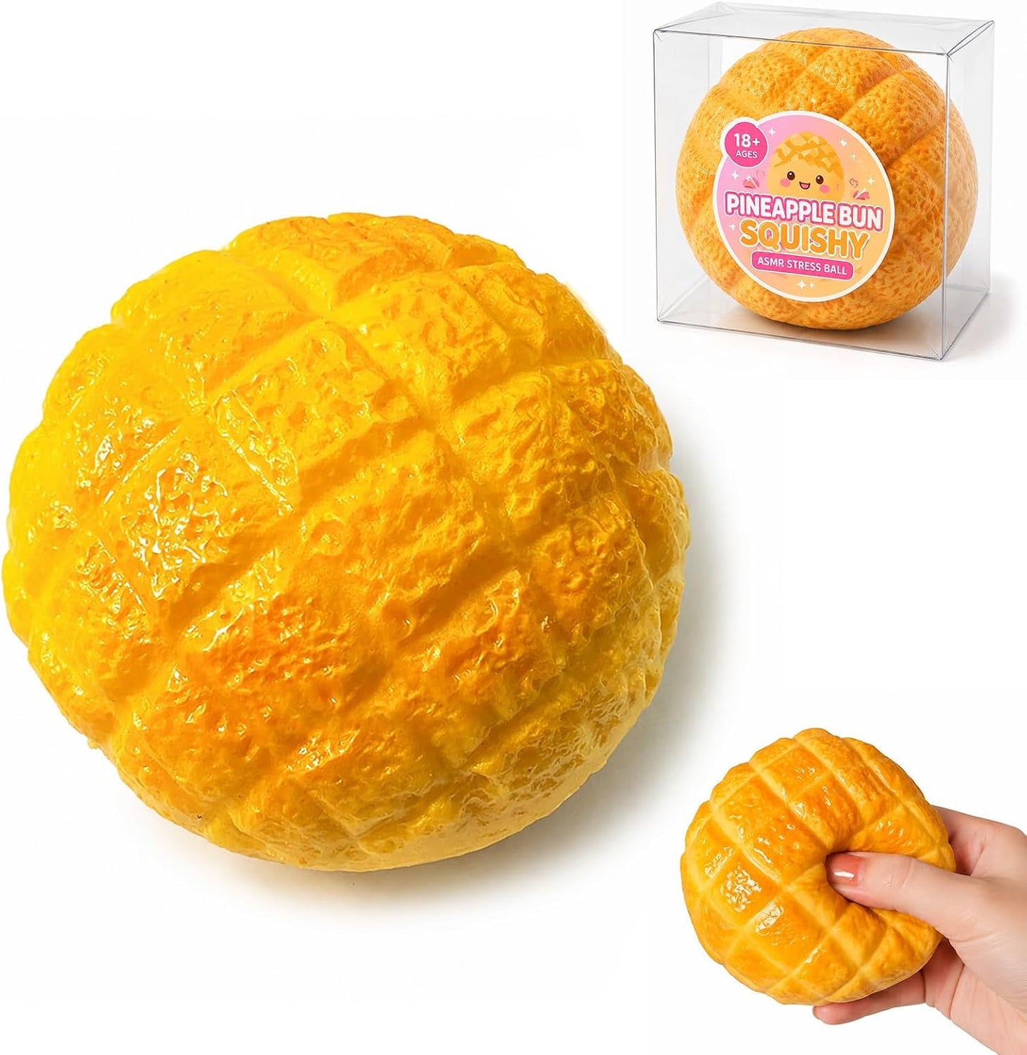 Crunchy Pineapple Bun Squishy - Bead Filled Squeeze Fidget Toy, Realistic Food Replica Design Sensory Squeeze Ball with Crunchy ASMR Feel for Adults，Yellow