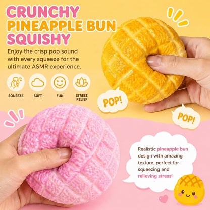 Crunchy Pineapple Bun Squishy - Bead Filled Squeeze Fidget Toy, Realistic Food Replica Design Sensory Squeeze Ball with Crunchy ASMR Feel for Adults，Yellow