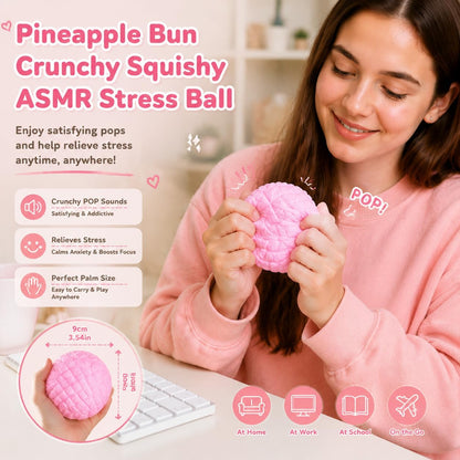 Crunchy Pineapple Bun Squishy - Bead Filled Squeeze Fidget Toy, Realistic Food Replica Design Sensory Squeeze Ball with Crunchy ASMR Feel for Adults，Yellow