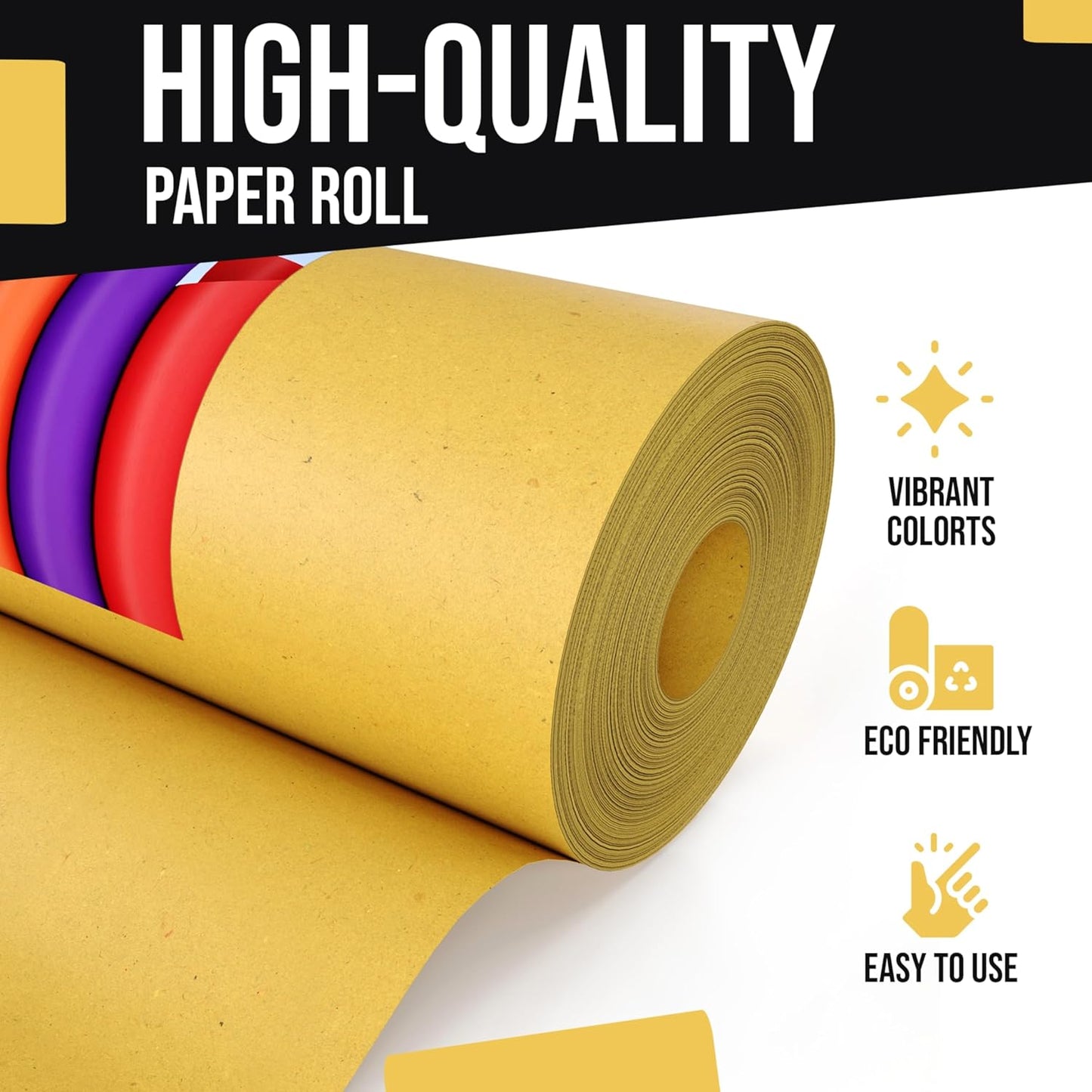 Yellow Kraft Paper Roll - 17.75" X 1320" (110' Ft) - Colored Paper for Shipping & Crafts